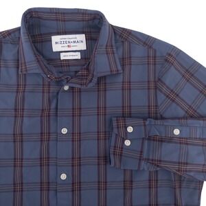 Mizzen + Main Mens Med Leeward Shirt Standard Fit Button Stretch Plaid USA Made